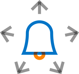 Stylized illustration of a bell peeling in many directions