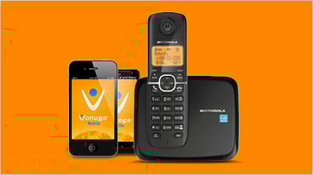 orange background vonage phones image of 2 smart phones and a hone phone